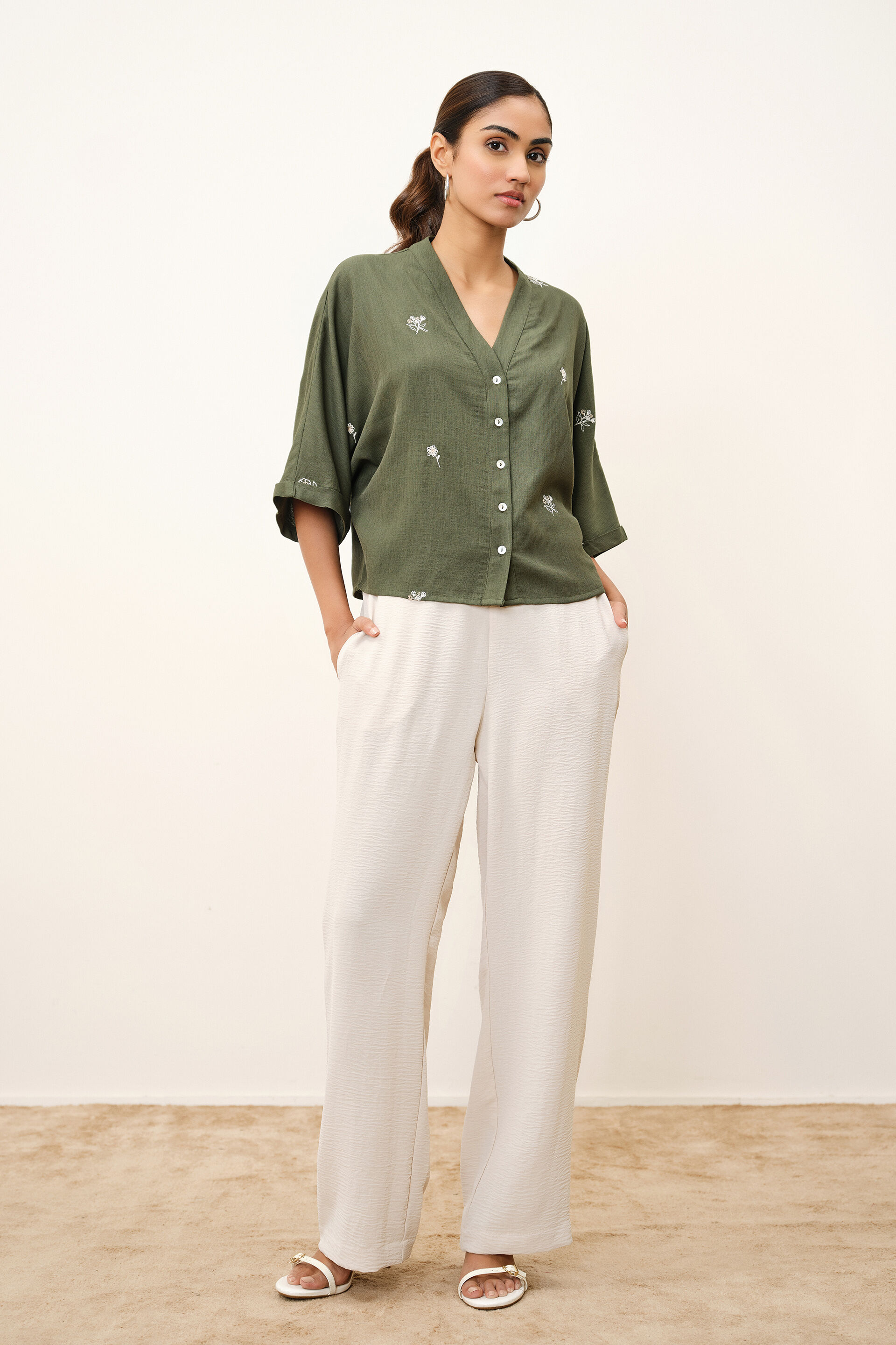 Olivae Embroidered Shirt, Olive, image 4